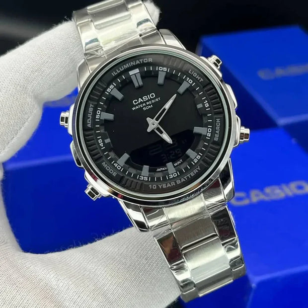 Classic Men’s Watch – Water Resistant, Dual Time, 10-Year Power
