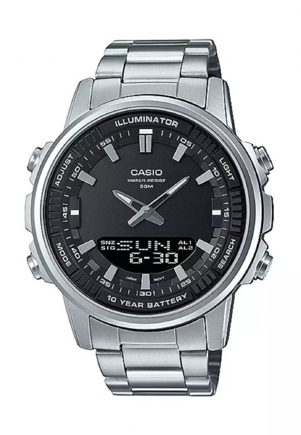 Classic Men’s Watch – Water Resistant, Dual Time, 10-Year Power